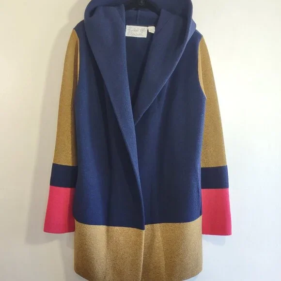 Anthropologie Field Flower Colorblock Wool Sweater Long Cardigan Coat Size Small - Picture 5 of 12